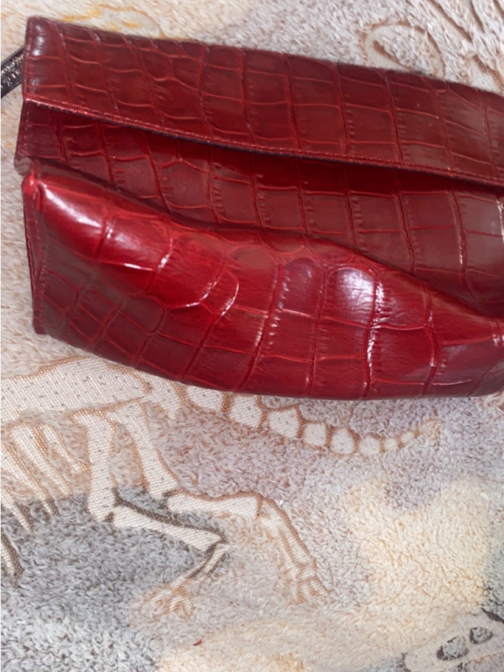 Red Croc-Embossed Foldover Clutch - Women